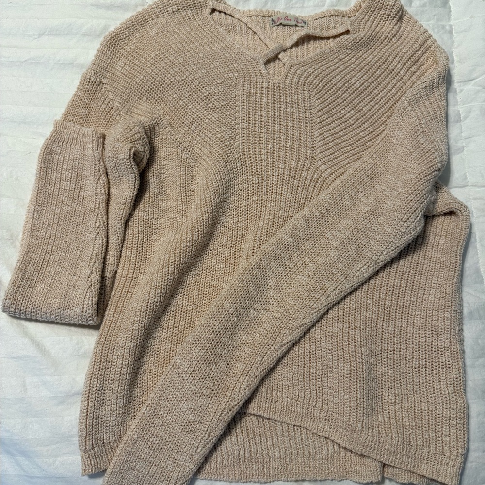 It's Our Time V-Neck Sweater in Soft Beige